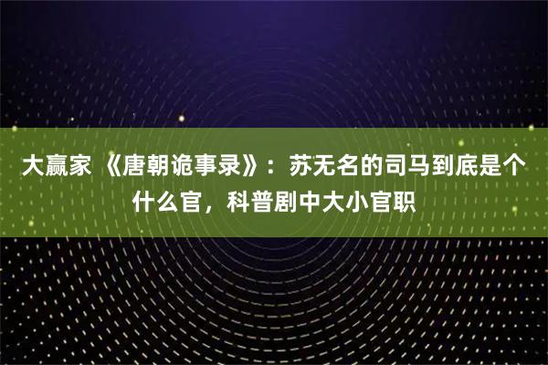 大赢家 《唐朝诡事录》：苏无名的司马到底是个什么官，科普剧中大小官职
